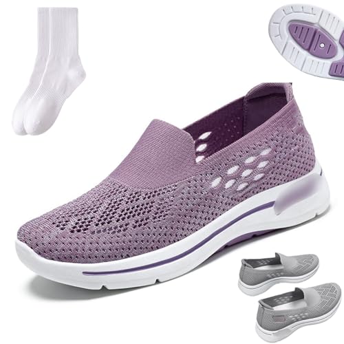 Damen Gewebte Orthopädische Atmungsaktive Weiche Sohle Schuhe Orthopädische Wanderschuhe für Frauen Outdoor Atmungsaktiv Bequem Slip On Mesh Loafers Schuhe für Frauen, violett, 36 EU von GAGFDA