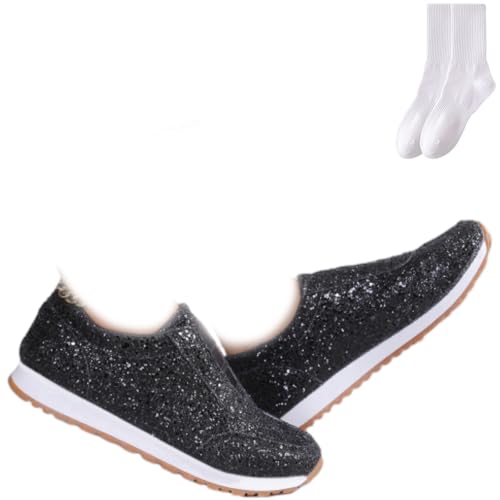 Damen Mode Funkelnde Glitzer Slip-On Turnschuhe Pailletten Schuhe Frauen Bequeme rutschfeste Casual Flache Loafers Sparkly Leichte Walking Sneakers Schuhe, Schwarz , 0 UK Damen Mode Funkelnde Glitzer Slip-On Turnschuhe Pailletten Schuhe Frauen Bequeme rutschfeste Casual Flache Loafers Sparkly Leichte Walking Sneakers Schuhe, Schwarz , 0 UK von GAGFDA
