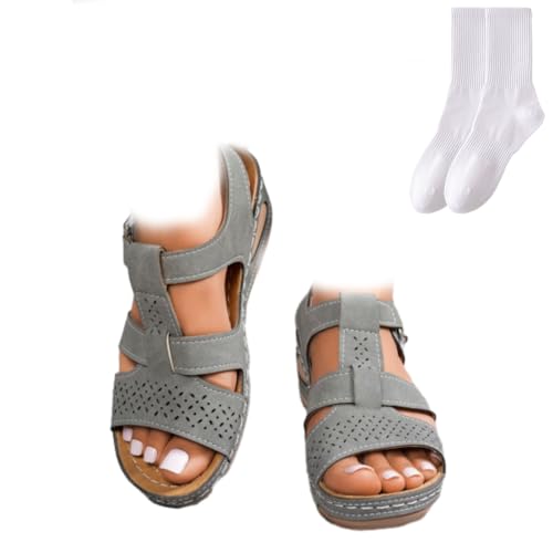Damen-Sandalen, Vintage-PU-Leder, orthopädische Keilsandalen, römische Sandalen, Sommer, offener Zehenbereich, leichte Plateauschuhe, bequem, verstellbar, Wanderschuhe, grau, 0 UK Damen-Sandalen, Vintage-PU-Leder, orthopädische Keilsandalen, römische Sandalen, Sommer, offener Zehenbereich, leichte Plateauschuhe, bequem, verstellbar, Wanderschuhe, grau, 0 UK von GAGFDA
