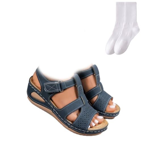 Damen-Sandalen, Vintage-PU-Leder, orthopädische Keilsandalen, römische Sandalen, Sommer, offener Zehenbereich, leichte Plateauschuhe, bequem, verstellbar, Wanderschuhe, marineblau, 0 UK Damen-Sandalen, Vintage-PU-Leder, orthopädische Keilsandalen, römische Sandalen, Sommer, offener Zehenbereich, leichte Plateauschuhe, bequem, verstellbar, Wanderschuhe, marineblau, 0 UK von GAGFDA