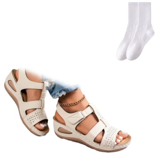 Damen-Sandalen, Vintage-PU-Leder, orthopädische Keilsandalen, römische Sandalen, Sommer, offener Zehenbereich, leichte Plateauschuhe, bequem, verstellbar, Wanderschuhe, weiß, 0 UK Damen-Sandalen, Vintage-PU-Leder, orthopädische Keilsandalen, römische Sandalen, Sommer, offener Zehenbereich, leichte Plateauschuhe, bequem, verstellbar, Wanderschuhe, weiß, 0 UK von GAGFDA