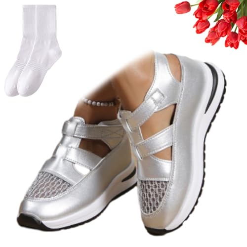 Damen-Sandalen aus Leder, geschlossene Zehenpartie, orthopädische Keilsandalen, Sneaker, lässig, Netzstoff, atmungsaktiv, römische Sandalen, Sneaker, Outdoor, rutschfeste Plattform, Sport von GAGFDA