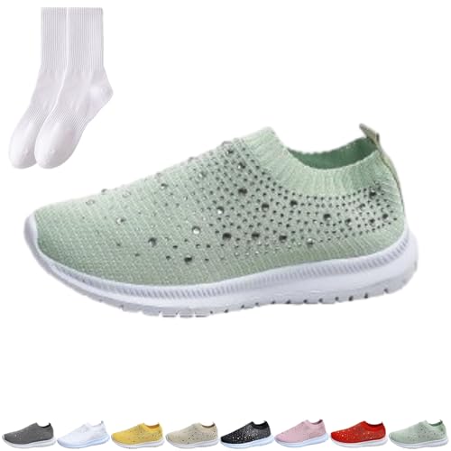 Damen Strass Atmungsaktive Orthopädische Slip On Walking Schuhe Damen Glitzer Turnschuhe Leichte Bequeme Flache Loafers Schuhe Sparkly Sneaker für Frauen, grün, 37 EU von GAGFDA