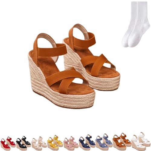 Elegante Espadrilles-Sandalen für Damen, Keilabsatz, lässig, Sommer, Peep-Toe, High Heels, Sandalen, bequem, offener Zehenbereich, Plateauschuhe für Hochzeit, Party, Abend, braun, 0 UK von GAGFDA