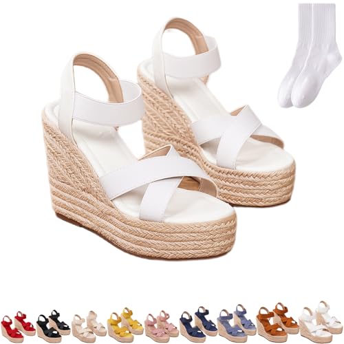 Elegante Espadrilles-Sandalen für Damen, Keilabsatz, lässig, Sommer, Peep-Toe, High Heels, Sandalen, bequem, offener Zehenbereich, Plateauschuhe für Hochzeit, Party, Abend, weiß, 0 UK Elegante Espadrilles-Sandalen für Damen, Keilabsatz, lässig, Sommer, Peep-Toe, High Heels, Sandalen, bequem, offener Zehenbereich, Plateauschuhe für Hochzeit, Party, Abend, weiß, 0 UK von GAGFDA