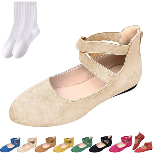 Elegante einfarbige elastische Riemen, niedriger Keilabsatz, Damen, überkreuzte Wildleder-Ballerinas, flache Schuhe mit Reißverschluss hinten, bequeme geschlossene Zehenpartie, Schlupfschuhe, für Elegante einfarbige elastische Riemen, niedriger Keilabsatz, Damen, überkreuzte Wildleder-Ballerinas, flache Schuhe mit Reißverschluss hinten, bequeme geschlossene Zehenpartie, Schlupfschuhe, für von GAGFDA