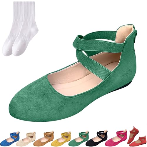 Elegante einfarbige elastische Riemen, niedriger Keilabsatz, Damen, überkreuzte Wildleder-Ballerinas, flache Schuhe mit Reißverschluss hinten, bequeme geschlossene Zehenpartie, Schlupfschuhe, für Elegante einfarbige elastische Riemen, niedriger Keilabsatz, Damen, überkreuzte Wildleder-Ballerinas, flache Schuhe mit Reißverschluss hinten, bequeme geschlossene Zehenpartie, Schlupfschuhe, für von GAGFDA