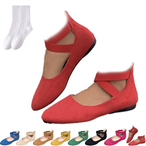 Elegante einfarbige elastische Riemen, niedriger Keilabsatz, Damen, überkreuzte Wildleder-Ballerinas, flache Schuhe mit Reißverschluss hinten, bequeme geschlossene Zehenpartie, Schlupfschuhe, für Elegante einfarbige elastische Riemen, niedriger Keilabsatz, Damen, überkreuzte Wildleder-Ballerinas, flache Schuhe mit Reißverschluss hinten, bequeme geschlossene Zehenpartie, Schlupfschuhe, für von GAGFDA