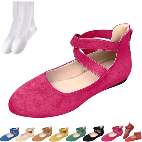 Elegante einfarbige elastische Riemen, niedriger Keilabsatz, Damen, überkreuzte Wildleder-Ballerinas, flache Schuhe mit Reißverschluss hinten, bequeme geschlossene Zehenpartie, Schlupfschuhe, für von GAGFDA
