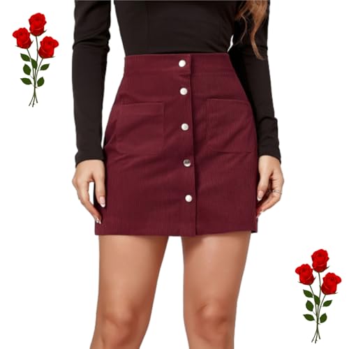 GAGFDA Cordrock für Damen, einfarbig, hohe Taille, Knopfleiste, A-Linie, Vintage, elegant, schmale Passform, Kordsamt, kurzer Minirock mit Taschen, Dunkelrot, Größe L GAGFDA Cordrock für Damen, einfarbig, hohe Taille, Knopfleiste, A-Linie, Vintage, elegant, schmale Passform, Kordsamt, kurzer Minirock mit Taschen, Dunkelrot, Größe L von GAGFDA