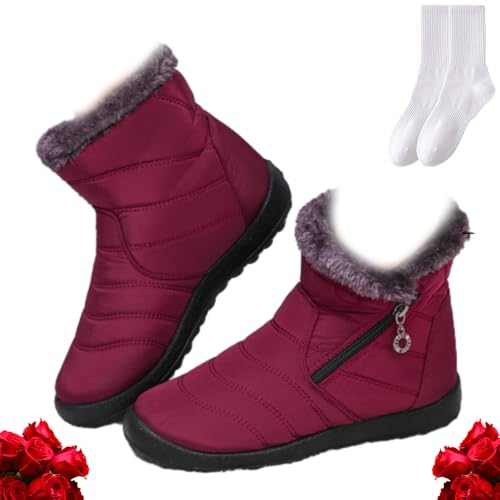 GAGFDA Damen Gemütliche Winterstiefel Wasserdicht Anti-Rutsch Orthopädische Stiefel mit seitlichem Reißverschluss Orthopädische Stiefeletten Frauen Casual Outdoor Pelz Gefüttert Warm Flach Walking von GAGFDA