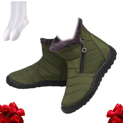 GAGFDA Damen Gemütliche Winterstiefel Wasserdicht Anti-Rutsch Orthopädische Stiefel mit seitlichem Reißverschluss Orthopädische Stiefeletten Frauen Casual Outdoor Pelz Gefüttert Warm Flach Walking von GAGFDA