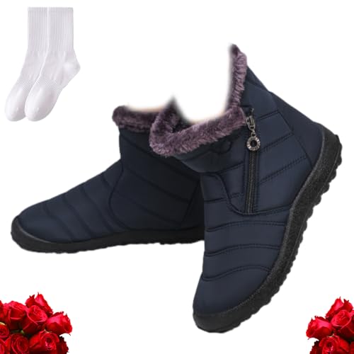 GAGFDA Damen Gemütliche Winterstiefel Wasserdicht Anti-Rutsch Orthopädische Stiefel mit seitlichem Reißverschluss Orthopädische Stiefeletten Frauen Casual Outdoor Pelz Gefüttert Warm Flach Walking von GAGFDA