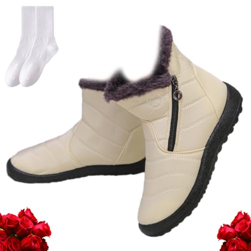 GAGFDA Damen Gemütliche Winterstiefel Wasserdicht Anti-Rutsch Orthopädische Stiefel mit seitlichem Reißverschluss Orthopädische Stiefeletten Frauen Casual Outdoor Pelz Gefüttert Warm Flach Walking von GAGFDA