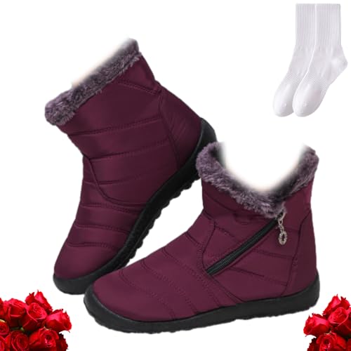 GAGFDA Damen Gemütliche Winterstiefel Wasserdicht Anti-Rutsch Orthopädische Stiefel mit seitlichem Reißverschluss Orthopädische Stiefeletten Frauen Casual Outdoor Pelz Gefüttert Warm Flach Walking von GAGFDA