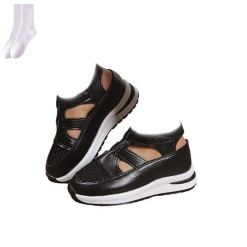 GAGFDA Damen-Sandalen aus Leder, geschlossene Zehenpartie, orthopädische Keilsandalen, Sneaker, lässig, Netzstoff, atmungsaktiv, römische Sandalen, Sneaker, Outdoor, rutschfeste Plattform, Sport von GAGFDA