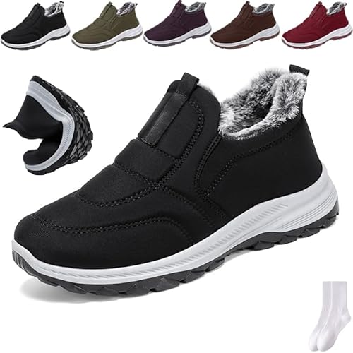 GAGFDA Damen Stiefeletten Warm Fleece Gefüttert Anti-Rutsch Winter Orthopädische Stiefeletten Damen Outdoor Leicht Bequem Schlupfstiefel Pelz Gefüttert Walking Schneestiefel, Schwarz , 0 UK von GAGFDA