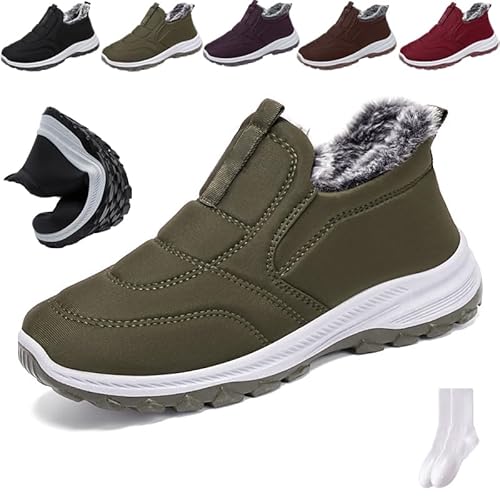 GAGFDA Damen Stiefeletten Warm Fleece Gefüttert Anti-Rutsch Winter Orthopädische Stiefeletten Damen Outdoor Leicht Bequem Schlupfstiefel Pelz Gefüttert Walking Schneestiefel, dunkelgrün, 0 UK von GAGFDA
