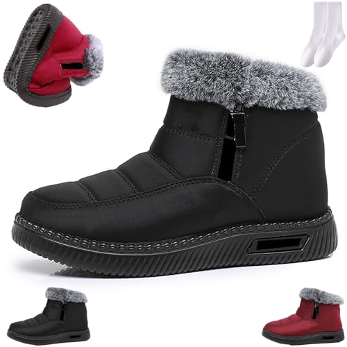 GAGFDA Damen Wasserdicht Rutschfest Warm Knöchel Schneestiefel Damen Winter Leicht Outdoor Rutschfest Seitlicher Reißverschluss Bequem Pelz Gefüttert Wanderstiefel, Schwarz , 0 UK von GAGFDA