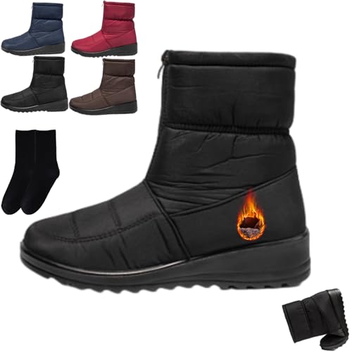 GAGFDA Damen Wasserdicht Vorne Reißverschluss Warme Schneestiefel Damen Winter Outdoor Leichte Rutschfeste Pelz Gefüttert Stiefeletten Bequeme Anti-Rutsch Wanderschuhe, Schwarz , 0 UK von GAGFDA
