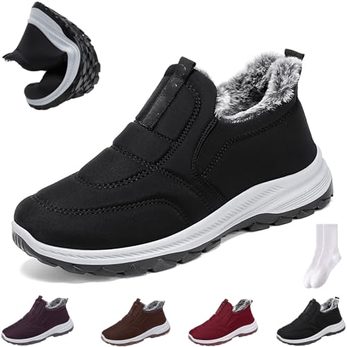 GAGFDA Damen Winter Outdoor Stiefeletten Frauen Thermo Schneestiefel Damen Bequem Rutschfest Warm Fell Gefüttert Slip On Walking Schuhe, Schwarz , 0 UK von GAGFDA
