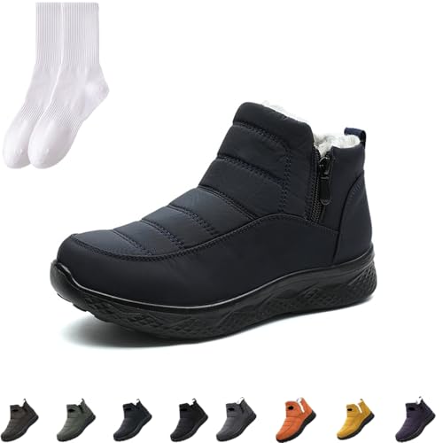 GAGFDA Damen Winter Warm Slip On Orthopädischer Reißverschluss Stiefeletten Damen Outdoor Wasserdicht Fell Gefüttert Bequem Rutschfest Walking Schneestiefel mit seitlichem Reißverschluss, marineblau von GAGFDA