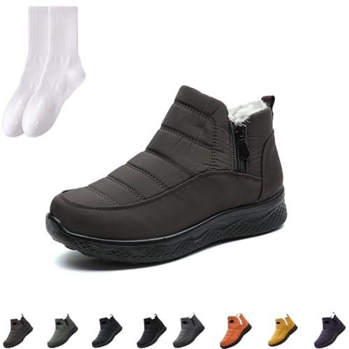 GAGFDA Damen Winter Warm Slip On Orthopädischer Reißverschluss Stiefeletten Damen Outdoor Wasserdicht Fell Gefüttert Bequem Rutschfest Walking Schneestiefel mit seitlichem Reißverschluss, braun, 0 UK von GAGFDA