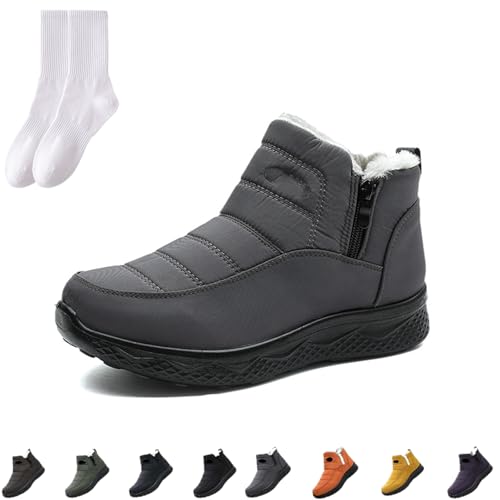 GAGFDA Damen Winter Warm Slip On Orthopädischer Reißverschluss Stiefeletten Damen Outdoor Wasserdicht Fell Gefüttert Bequem Rutschfest Walking Schneestiefel mit seitlichem Reißverschluss, grau, 0 UK von GAGFDA