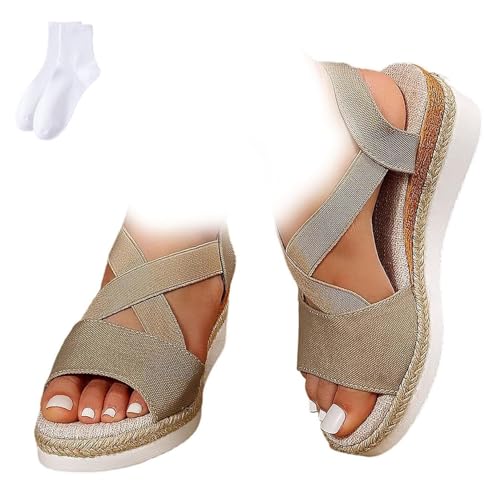 GAGFDA Dotmalls Keilsandalen, Sommer, offener Zehenbereich, lässige Keilsandalen für Damen, Dotmalls bequeme orthopädische Sandalen, Dotmall Sandalen, beige, 37 EU von GAGFDA