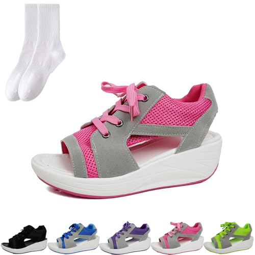GAGFDA Lässige, atmungsaktive Slip-On-Sandalen, orthopädische Wandersandalen, Damen, Sommer, Netzstoff, offener Zehenbereich, Slingback, Keilsandalen, elegant, bequem, Plateauschuhe, Turnschuhe von GAGFDA