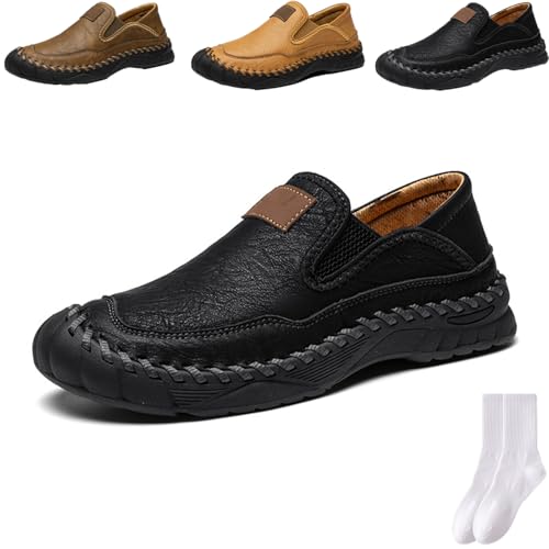 Herren Handgefertigte Echtleder Orthopädische Outdoor Loafers, Fahrschuhe Männer Mode Bequeme Slip-on Mokassins Rutschfeste Flats Walking Schuhe, Schwarz , 0 UK von GAGFDA