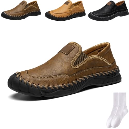 Herren Handgefertigte Echtleder Orthopädische Outdoor Loafers, Fahrschuhe Männer Mode Bequeme Slip-on Mokassins Rutschfeste Flats Walking Schuhe, dunkelbraun, 0 UK von GAGFDA