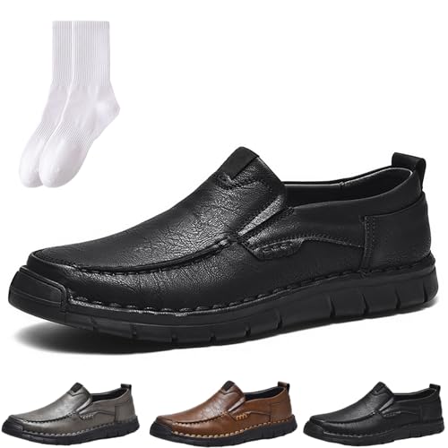 Herren Handgefertigte Orthopädische Leder Loafers, Bequeme Handgemachte Slip-On Leder Loafers, Fahrschuhe Männer Mokassins Business Casual Rutschfeste Flats Walkingschuhe, Schwarz , 0 UK von GAGFDA