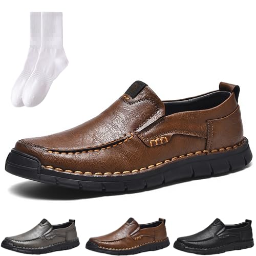 Herren Handgefertigte Orthopädische Leder Loafers, Bequeme Handgemachte Slip-On Leder Loafers, Fahrschuhe Männer Mokassins Business Casual Rutschfeste Flats Walkingschuhe, dunkelbraun, 0 UK von GAGFDA