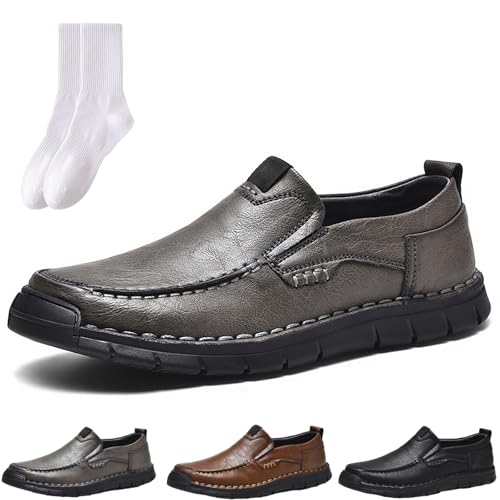 Herren Handgefertigte Orthopädische Leder Loafers, Bequeme Handgemachte Slip-On Leder Loafers, Fahrschuhe Männer Mokassins Business Casual Rutschfeste Flats Walkingschuhe, grau, 0 UK von GAGFDA