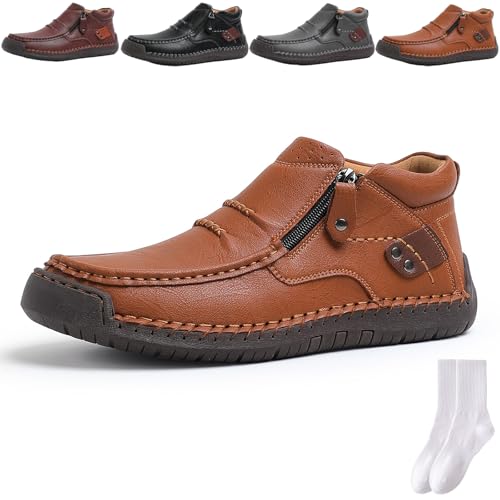 Herren Retro Outdoor Casual PU Leder Schuhe mit seitlichem Reißverschluss, Herren Loafers Business Flache Leichte Stiefeletten Elegant Bequem Fahren Mokassins Schuhe, braun, 0 UK Herren Retro Outdoor Casual PU Leder Schuhe mit seitlichem Reißverschluss, Herren Loafers Business Flache Leichte Stiefeletten Elegant Bequem Fahren Mokassins Schuhe, braun, 0 UK von GAGFDA