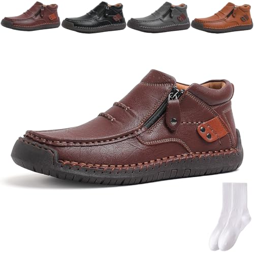 Herren Retro Outdoor Casual PU Leder Schuhe mit seitlichem Reißverschluss, Herren Loafers Business Flache Leichte Stiefeletten Elegant Bequem Fahren Mokassins Schuhe, dunkelbraun, 0 UK Herren Retro Outdoor Casual PU Leder Schuhe mit seitlichem Reißverschluss, Herren Loafers Business Flache Leichte Stiefeletten Elegant Bequem Fahren Mokassins Schuhe, dunkelbraun, 0 UK von GAGFDA
