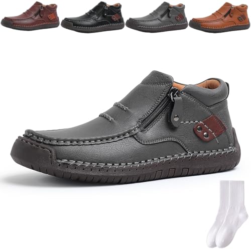 Herren Retro Outdoor Casual PU Leder Schuhe mit seitlichem Reißverschluss, Herren Loafers Business Flache Leichte Stiefeletten Elegant Bequem Fahren Mokassins Schuhe, grau, 0 UK Herren Retro Outdoor Casual PU Leder Schuhe mit seitlichem Reißverschluss, Herren Loafers Business Flache Leichte Stiefeletten Elegant Bequem Fahren Mokassins Schuhe, grau, 0 UK von GAGFDA