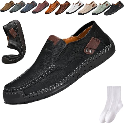 Lässige, elegante Herren-Slipper, Mokassins, handgefertigtes Leder, leichte Wanderschuhe, Fahrschuhe, weiche Unterseite, bequem, flach, Büro, Business, Anzugschuhe, Schwarz , 0 UK von GAGFDA