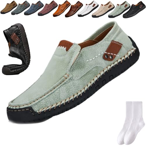 Lässige, elegante Herren-Slipper, Mokassins, handgefertigtes Leder, leichte Wanderschuhe, Fahrschuhe, weiche Unterseite, bequem, flach, Büro, Business, Anzugschuhe, lichtgrün, 0 UK von GAGFDA