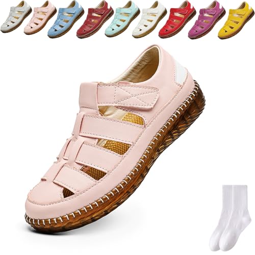 Lässige Damen-Wanderschuhe, Leder, Outdoor-Schuhe, Damen-Loafer, lässig, Outdoor, Aushöhlung, atmungsaktiv, verstellbar, Wandersandalen, weiche Unterseite, bequeme Strandschuhe, rose, 0 UK von GAGFDA