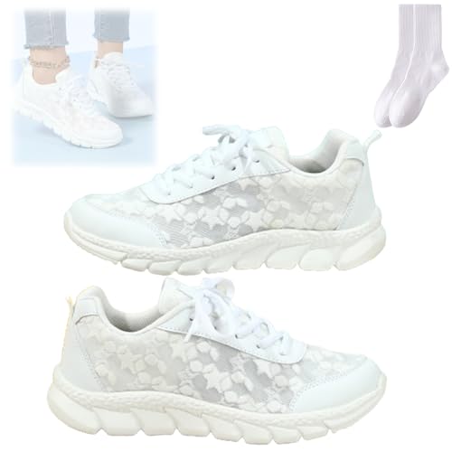 Luxuriöse orthopädische Damen-Sneaker, weiß, orthopädische Turnschuhe für Damen, bedruckt, leicht, atmungsaktiv, Mesh, orthopädische Laufschuhe für Frauen, weiß, 37 EU von GAGFDA