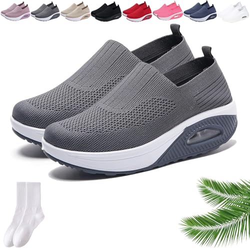 Orthopädische Damen-Sneaker mit Rocker-Unterseite, Netzstoff, atmungsaktiv, Plateau, Slip-On-Sneaker, lässig, leicht, bequem, Wanderschuhe mit Fußgewölbeunterstützung, dunkelgrau, 0 UK Orthopädische Damen-Sneaker mit Rocker-Unterseite, Netzstoff, atmungsaktiv, Plateau, Slip-On-Sneaker, lässig, leicht, bequem, Wanderschuhe mit Fußgewölbeunterstützung, dunkelgrau, 0 UK von GAGFDA