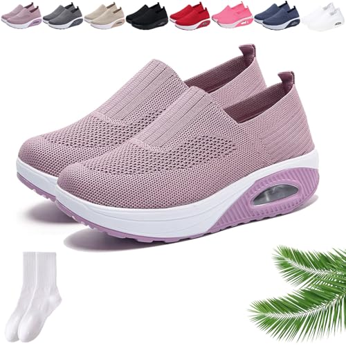 Orthopädische Damen-Sneaker mit Rocker-Unterseite, Netzstoff, atmungsaktiv, Plateau, Slip-On-Sneaker, lässig, leicht, bequem, Wanderschuhe mit Fußgewölbeunterstützung, rose, 0 UK von GAGFDA