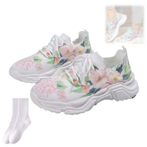 Orthopädische Sneaker mit Blumendruck, Schnürung, atmungsaktiv, orthopädische Sneaker, Netzstoff, rutschfeste dicke Sohle, orthopädische Sneaker für Damen, 401 A, 36 EU von GAGFDA