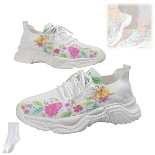 Orthopädische Sneaker mit Blumendruck, Schnürung, atmungsaktiv, orthopädische Sneaker, Netzstoff, rutschfeste dicke Sohle, orthopädische Sneaker für Damen, 404 A, 36 EU von GAGFDA