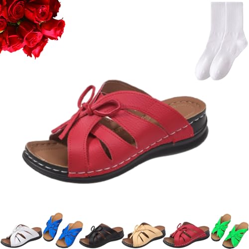 Orthopädische Vintage-Sandalen mit offenem Zehenbereich, Sommer, Keilabsatz, leicht, Sommermode, Peep-Toe, Pantoletten, lässig, PU-Leder, Schleife, bequem, zum Hineinschlüpfen, niedriger Keilabsatz von GAGFDA