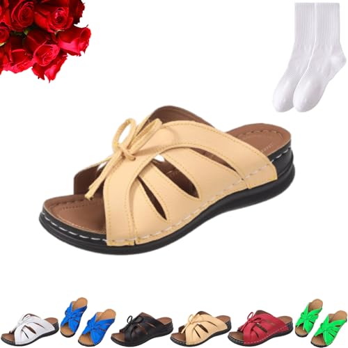 Orthopädische Vintage-Sandalen mit offenem Zehenbereich, Sommer, Keilabsatz, leicht, Sommermode, Peep-Toe, Pantoletten, lässig, PU-Leder, Schleife, bequem, zum Hineinschlüpfen, niedriger Keilabsatz von GAGFDA