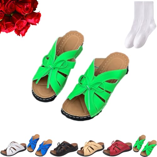 Orthopädische Vintage-Sandalen mit offenem Zehenbereich, Sommer, Keilabsatz, leicht, Sommermode, Peep-Toe, Pantoletten, lässig, PU-Leder, Schleife, bequem, zum Hineinschlüpfen, niedriger Keilabsatz von GAGFDA