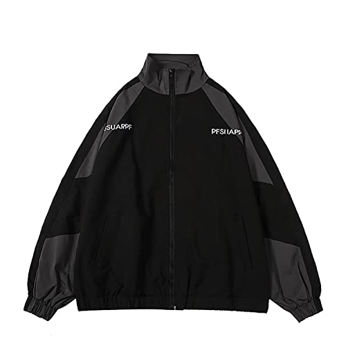 Herren Varsity Jacke Harajuku Vintage Bomberjacken Techwear Windbreaker Farbblock Unisex Mäntel koreanische Streetwear, B Dark, M von GAI